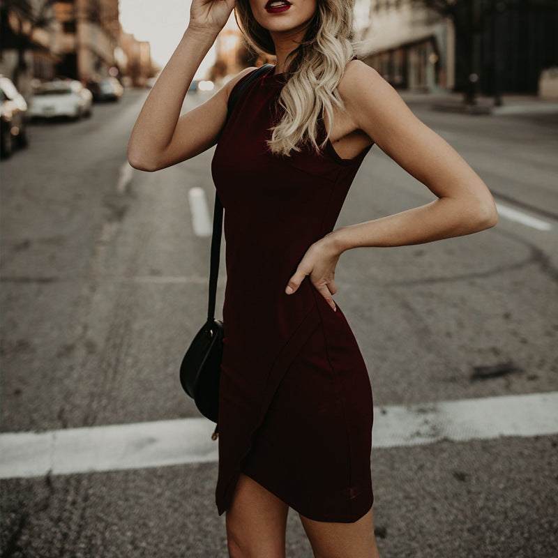 Solid Color Sleeveless Slim Sexy Dress