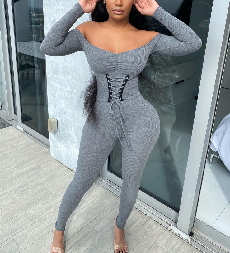 Solid Color Sexy Long-Sleeved Hip Strapless Jumpsuit