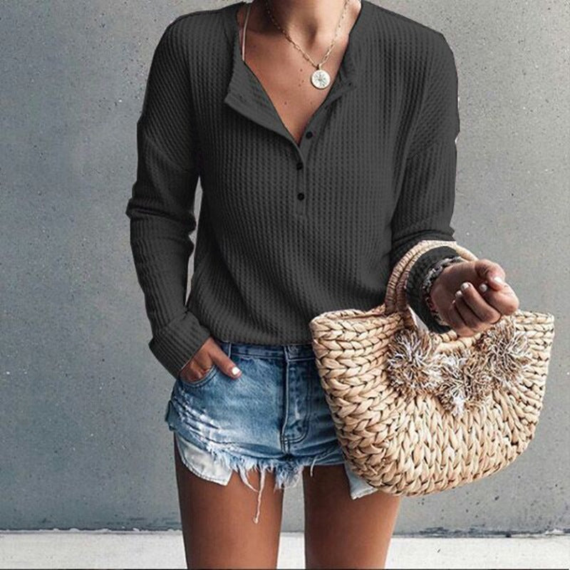 Women'S Solid Color Round Neck Long-Sleeved T-Shirt