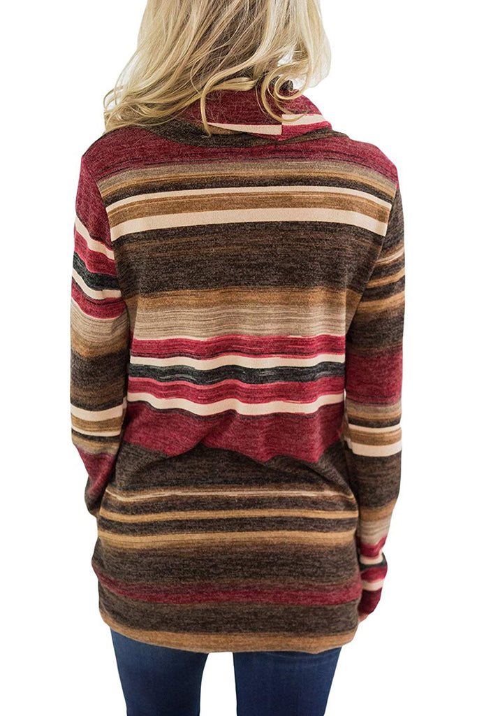 Women'S High Collar Striped Casual Long Sleeve Sweater