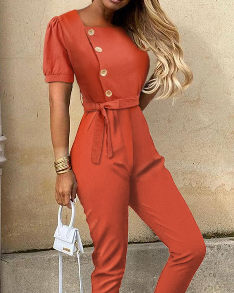 Elegant Women's Short Sleeve Jumpsuit