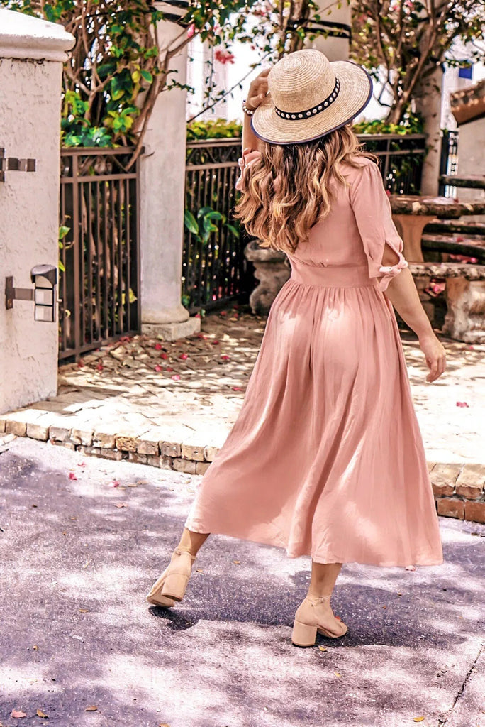 Women's Solid Color V-Neck Button Dress