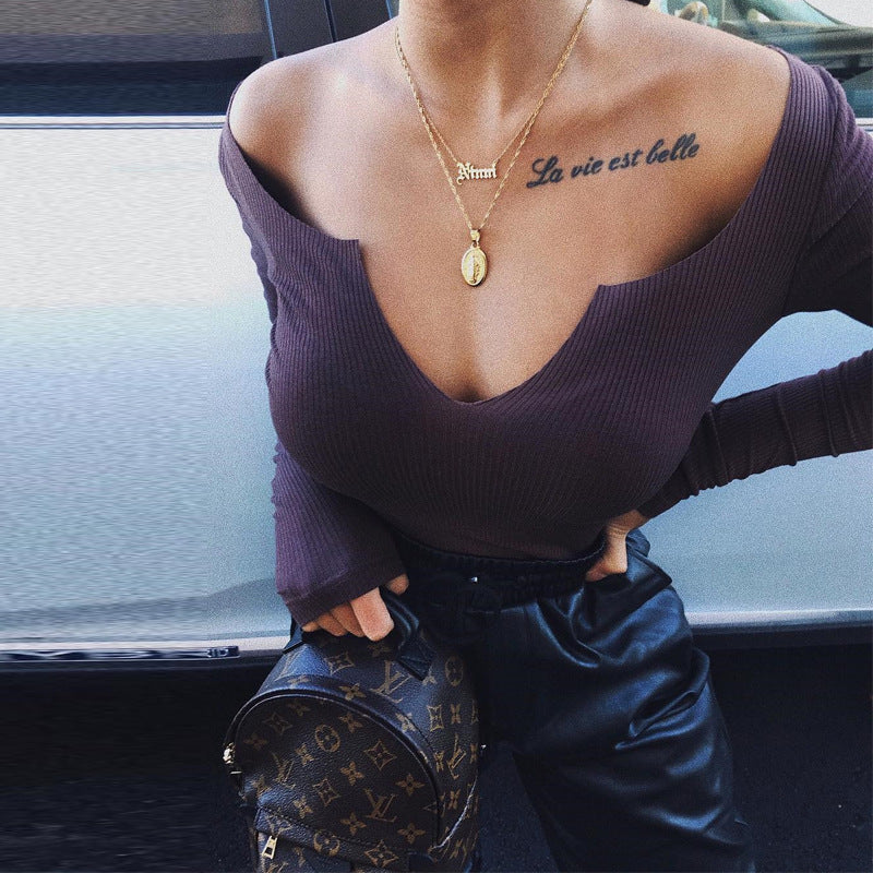 Slim V-Neck Long Sleeve Jumpsuit
