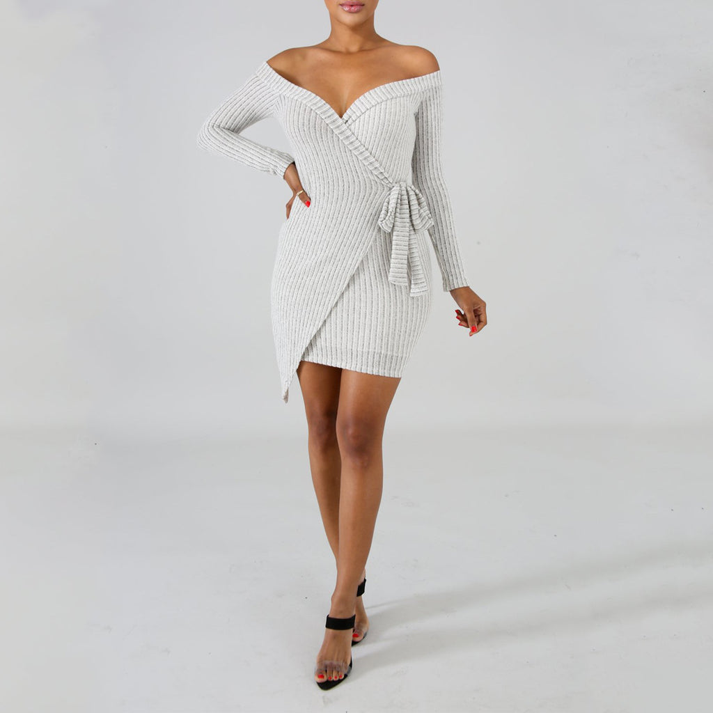 Sexy Strapless Long-Sleeved Package Hip Dress