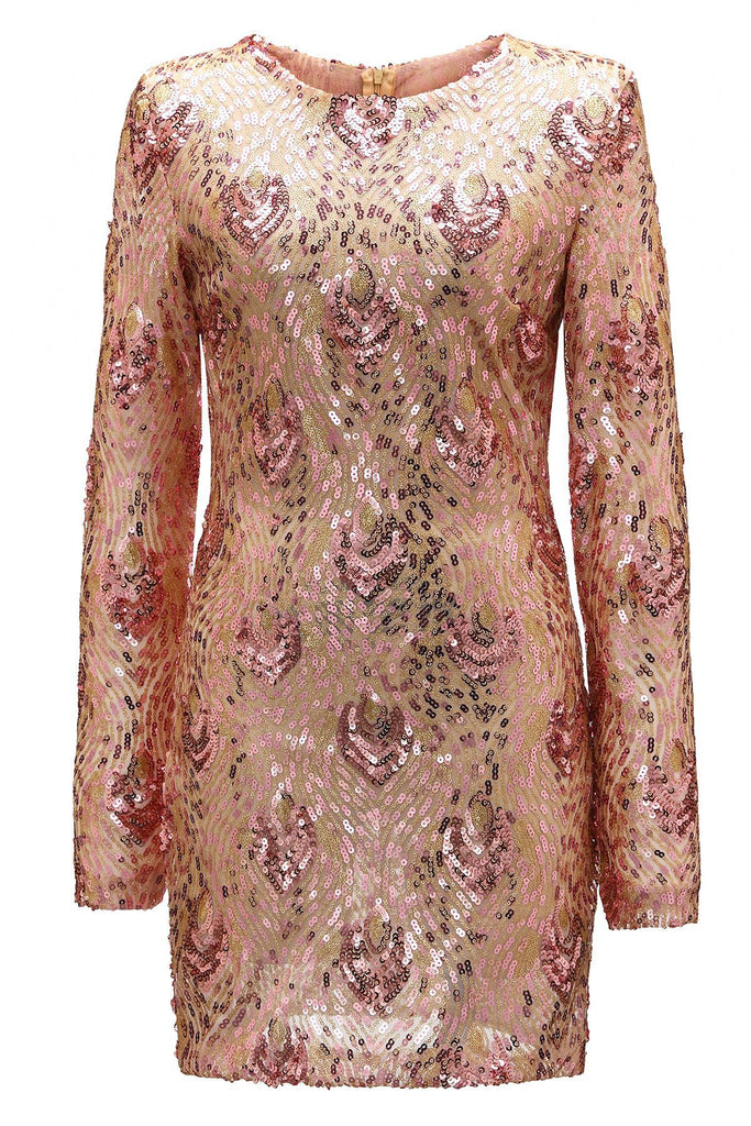 Women'S Sequined Long-Sleeved Package Hip Dress