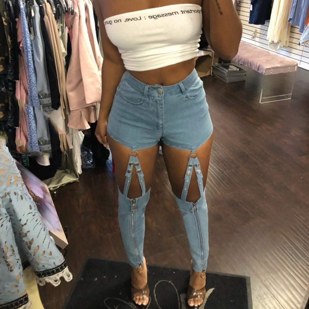 Fashion Zipper High Waist Casual Jeans