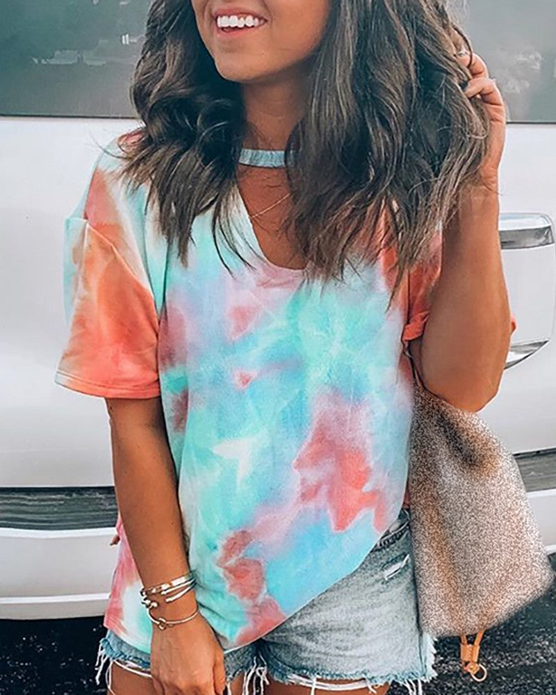 Casual Printed V-Neck Short-Sleeved T-Shirt Top