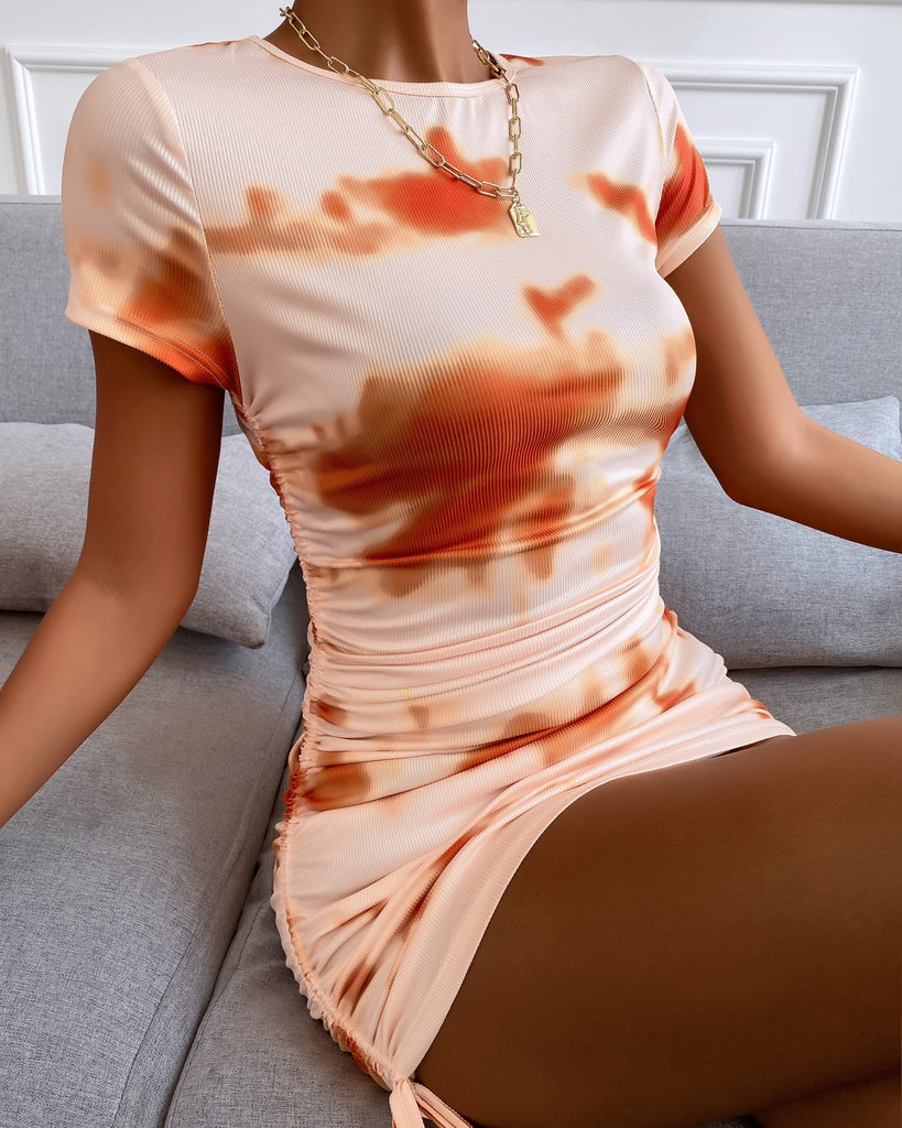 Tight Printed Round Neck Bag Hip Dress