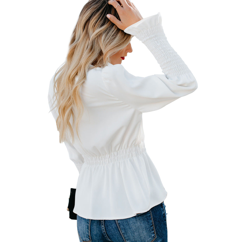 Casual V-Neck Long-Sleeved Shirt Top