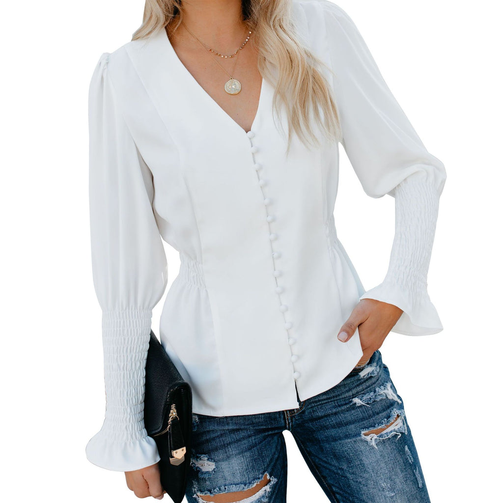 Casual V-Neck Long-Sleeved Shirt Top