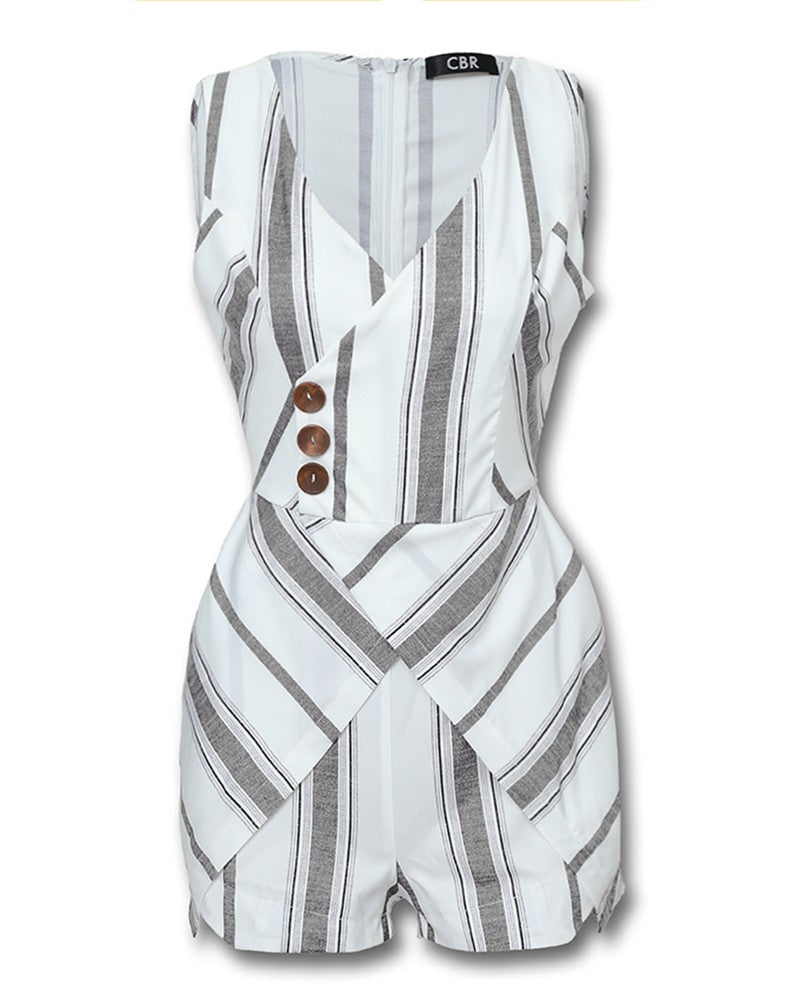 Women's Sleeveless Striped Slim Fit Slit Jumpsuit