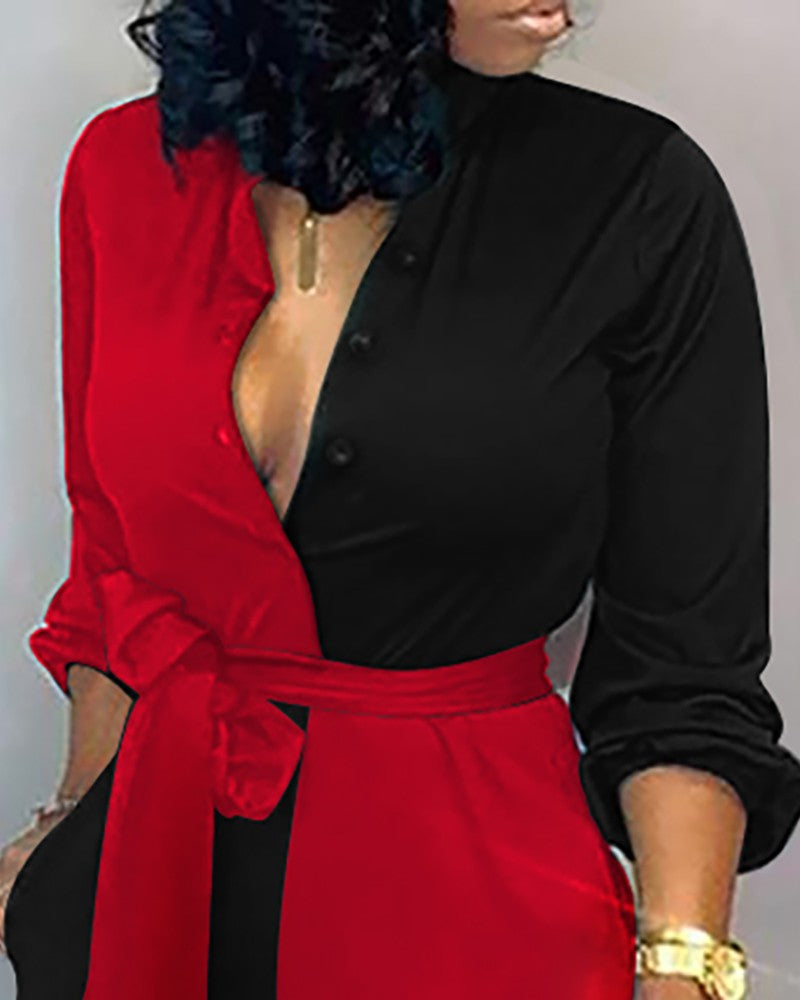 V-Neck Long Sleeve Jumpsuit