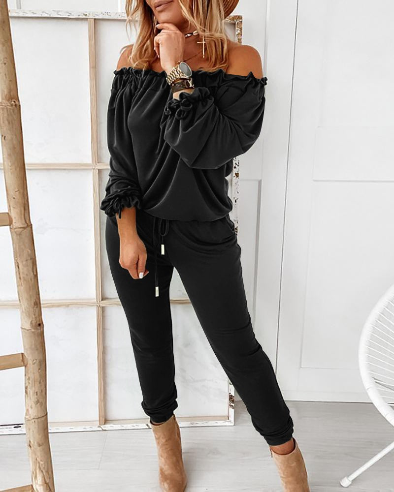 Long Sleeve Women's One-shoulder Jumpsuit