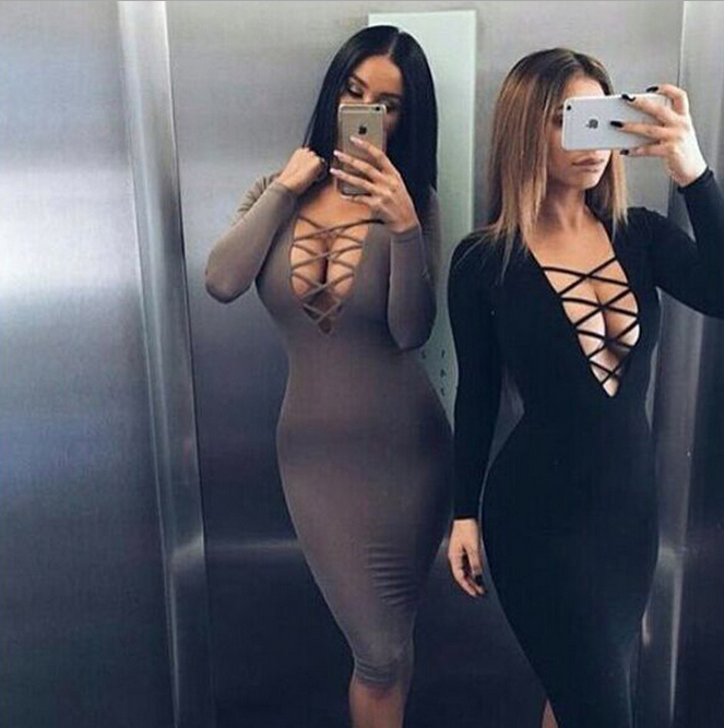 Sexy package hip Long-sleeved dress