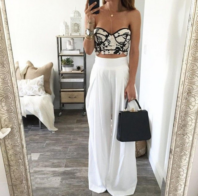 Fashion white high waist long pants