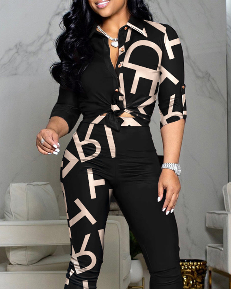 Sexy Print Long Sleeve Two-piece Set