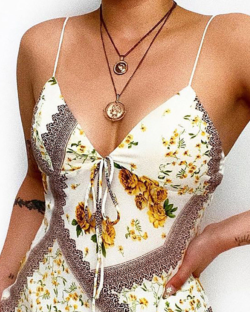 Printing V-Neck Sexy Sling Sleeveless Dress