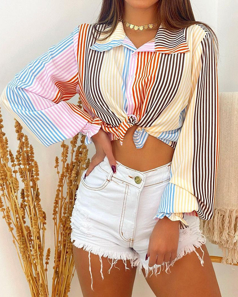 Striped Women's Long Sleeve Cardigan Shirt