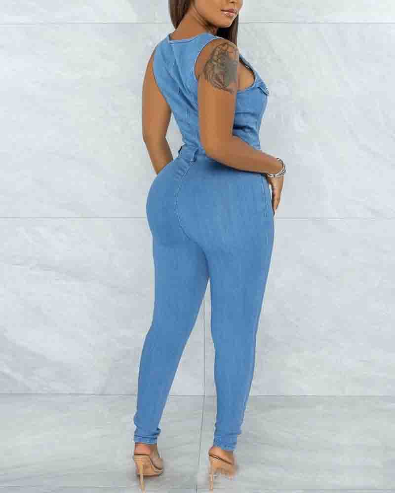Women'S Button Sleeveless Jumpsuit