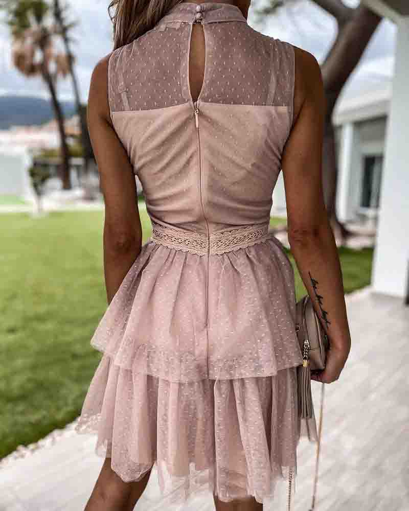 Lace Stitching Mesh Sleeveless Dress