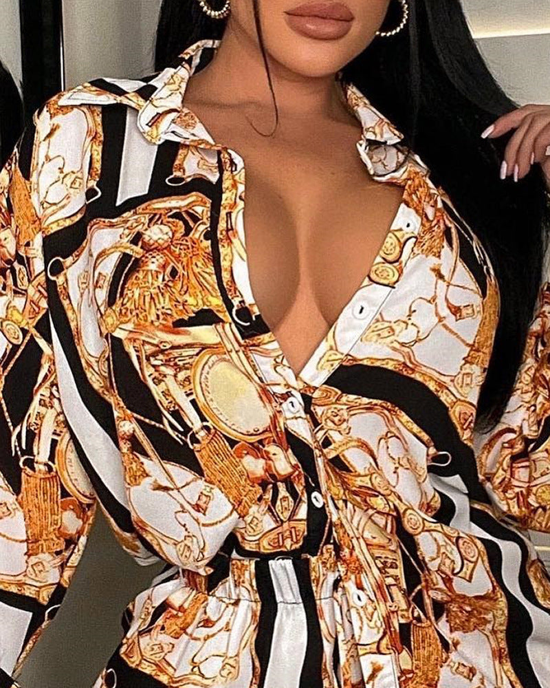 Fashion Sexy Print Long Sleeve Two-piece Suit