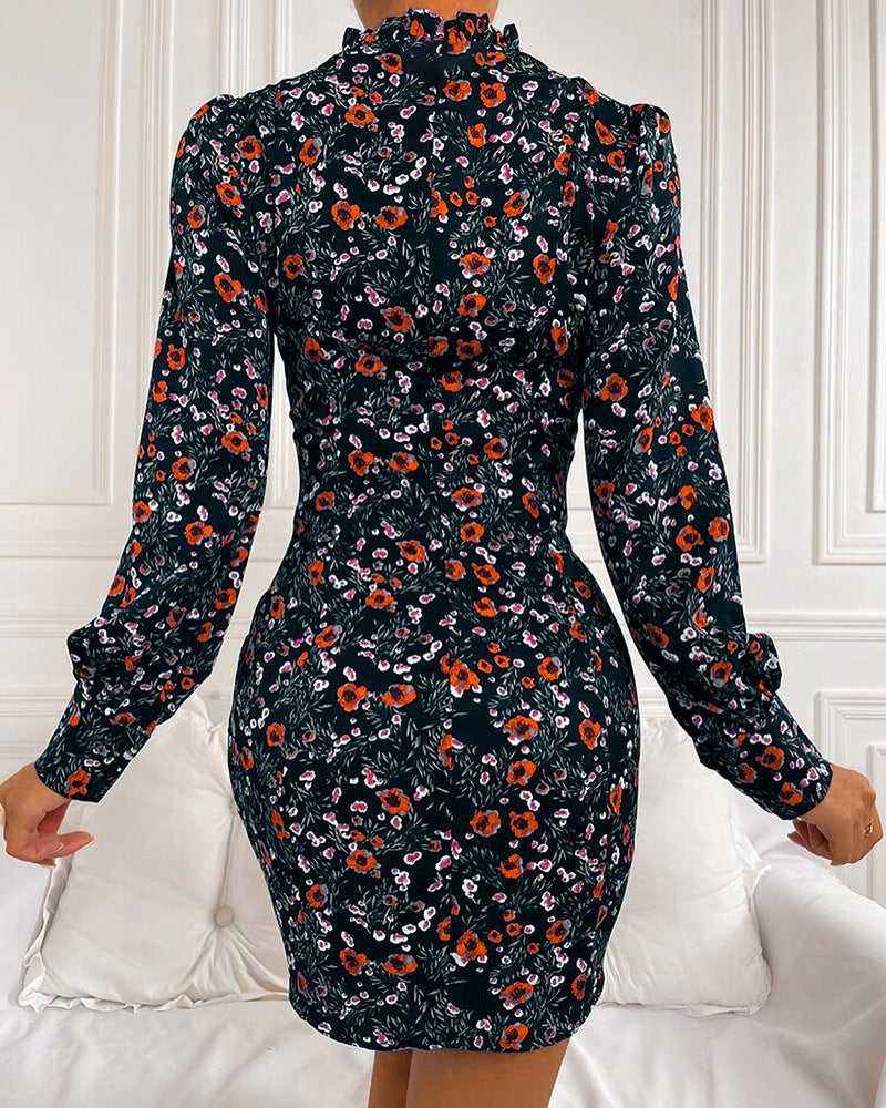 Women Printed Long Sleeve Princess Dress