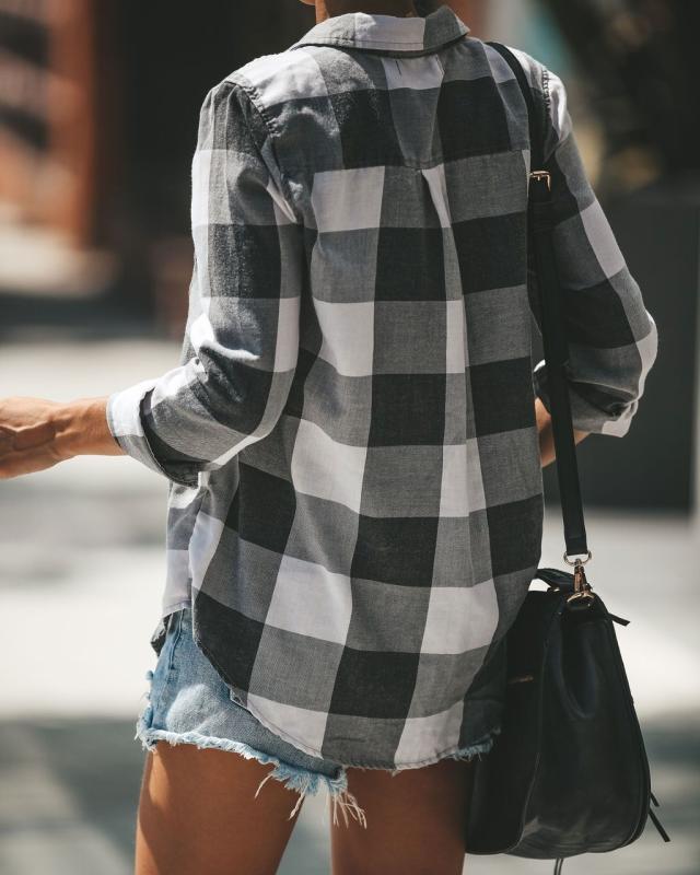 Sexy Women'S Long Sleeve Plaid Shirt