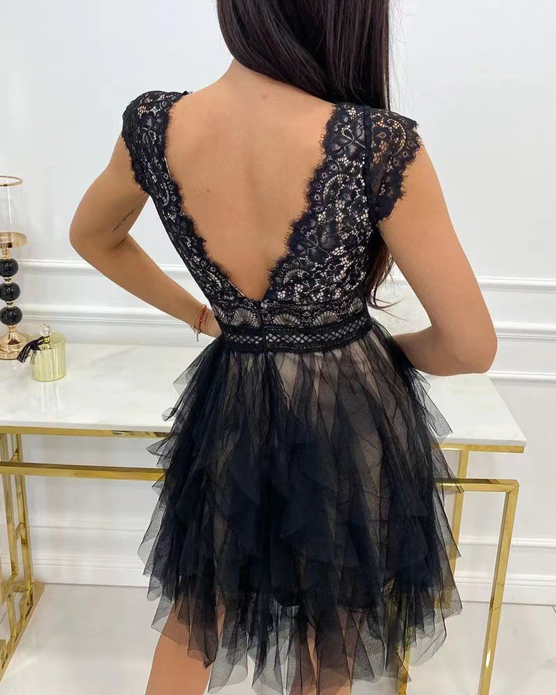 Temperament Sexy V-Neck Lace Sleeveless Dress