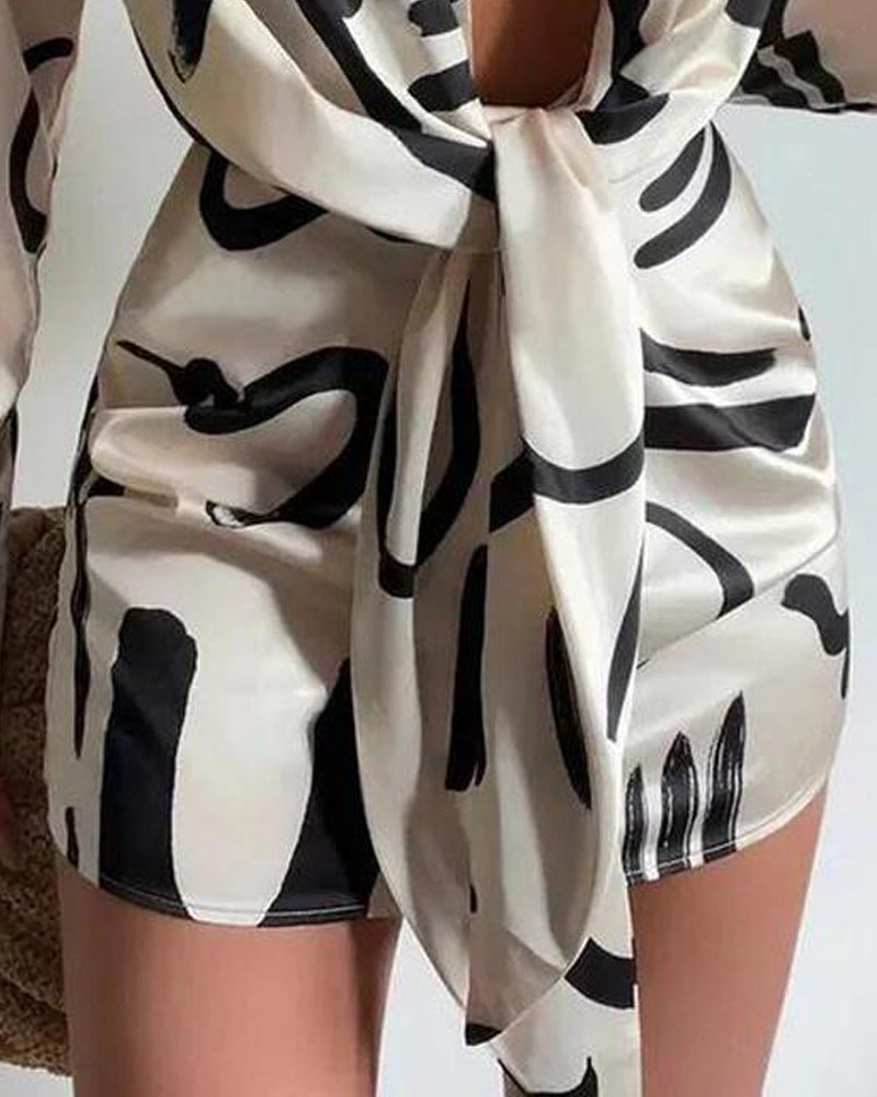Fashion Sexy Long Sleeve Print Dress