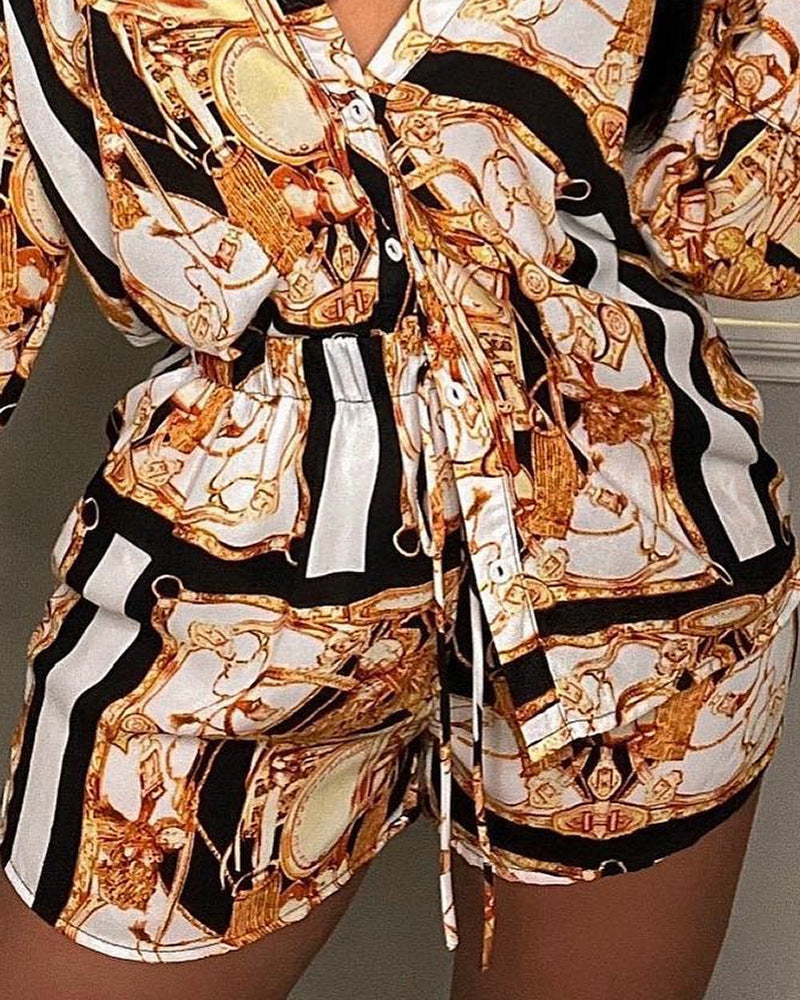 Fashion Sexy Print Long Sleeve Two-piece Suit