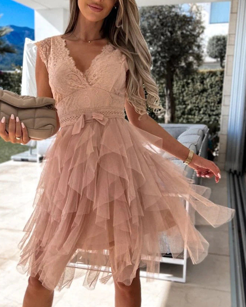 Temperament Sexy V-Neck Lace Sleeveless Dress