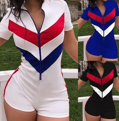 V-Neck Women'S Short-Sleeved Jumpsuit