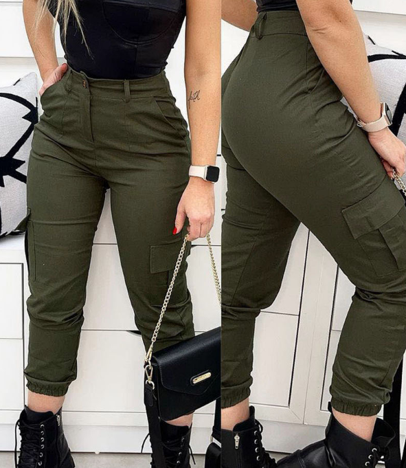 Casual Army Green Slim Long Pants