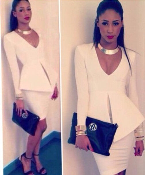 Sexy White V-Neck Dress