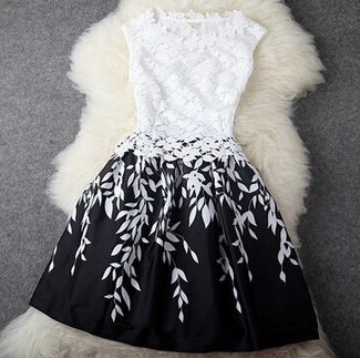 Fashion Lace Stitching Chiffon Dress