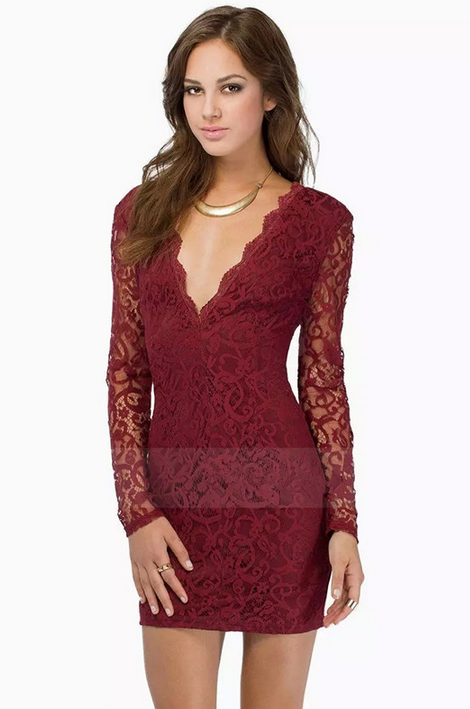 Slim V-Neck Lace Dress