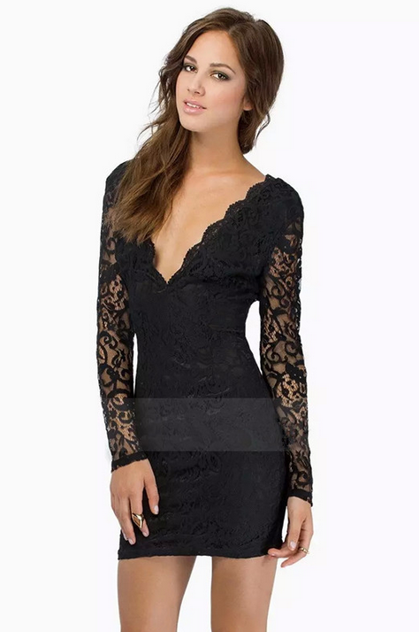 Slim V-Neck Lace Dress