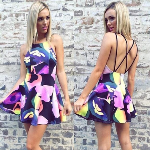 FASHION SLEEVELESS PRINTED HALTER DRESS