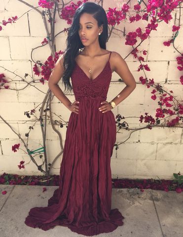 Fashion Sexy V-neck lace stitching chiffon dress