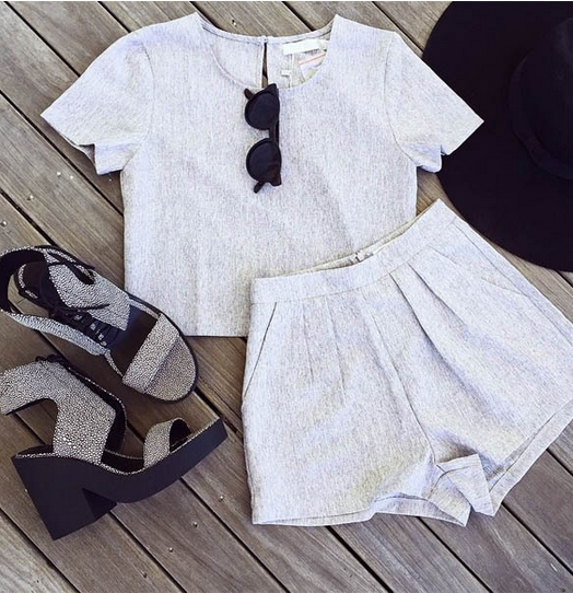 Fashion Sexy Short Sleeve Gray Two-Piece Dress