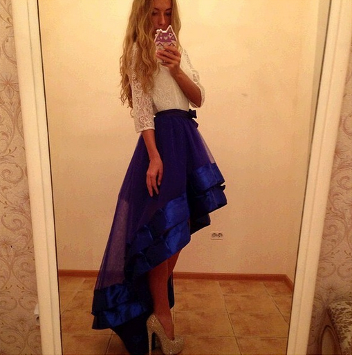 Sexy Round Neck Blue Lace Dress