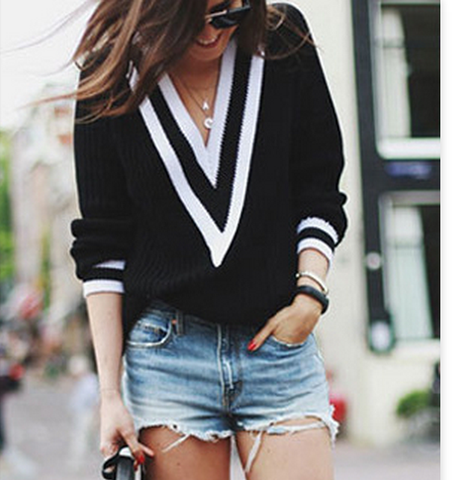 Embroidered Long-Sleeved Striped Bat Sleeve Sweater