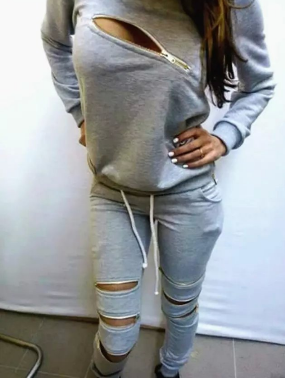 Fashion Zipper Pure Color Two - Piece