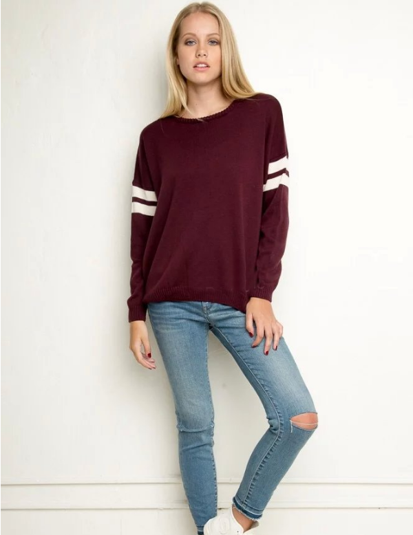 Loose striped long-sleeved knit sweater