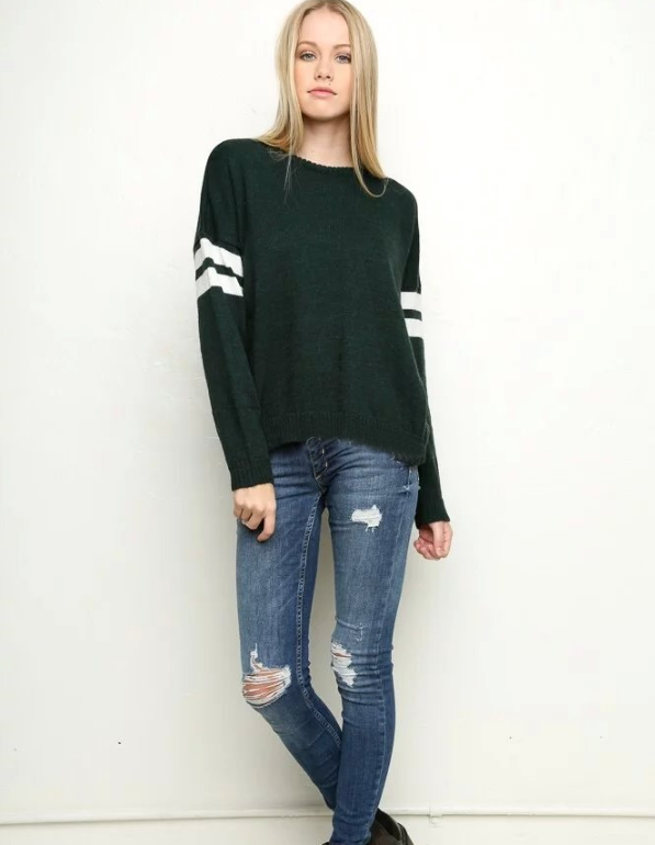 Loose striped long-sleeved knit sweater