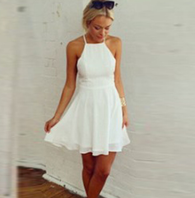 Fashion White Chiffon Sleeveless Dress