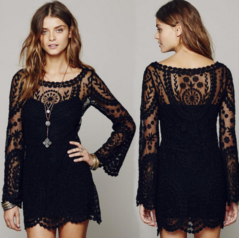 LONG-SLEEVED LACE EMBROIDERY DRESS