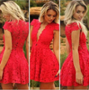Beautiful V Neck Red Lace Dress