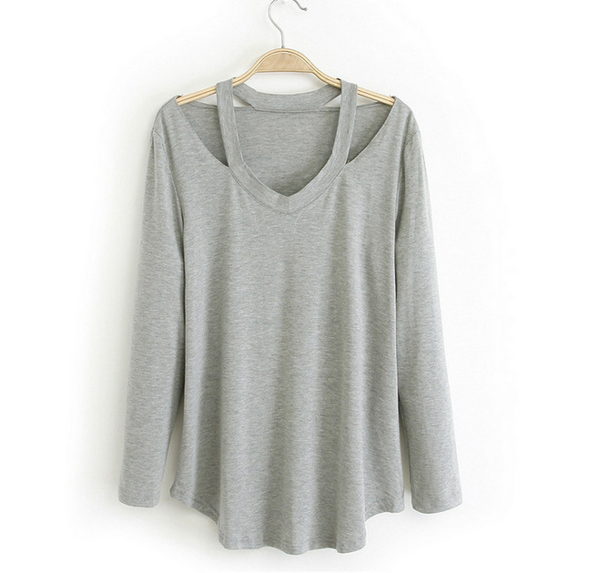 Casual long-sleeved V-neck T-shirt