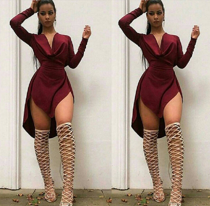 Design long-sleeved V-neck dress